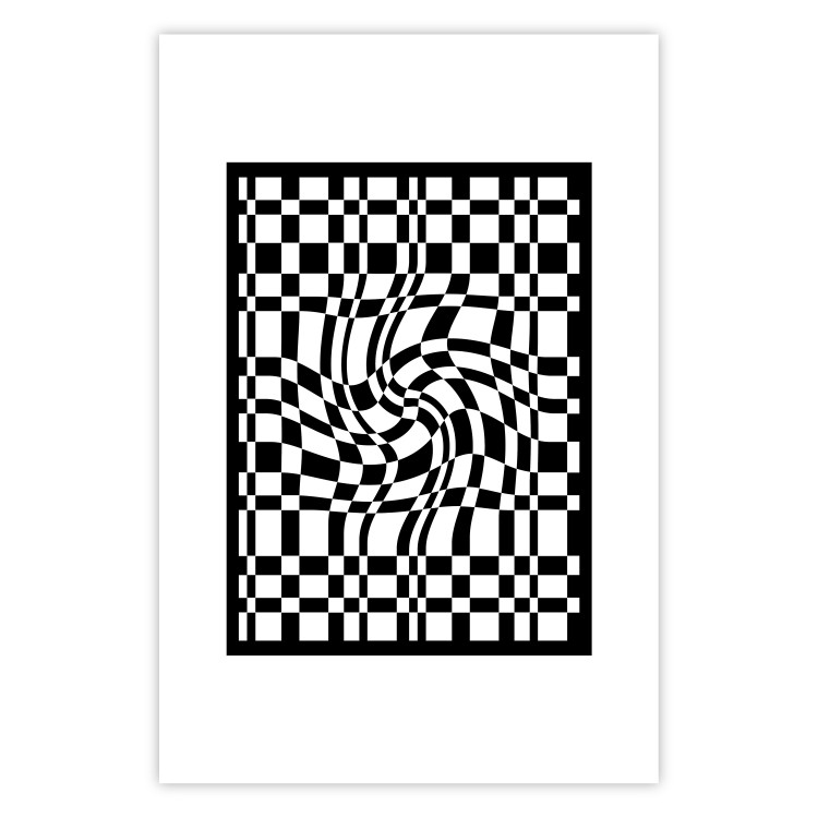 Poster Distorted Checkerboard - black and white geometric abstract 117447