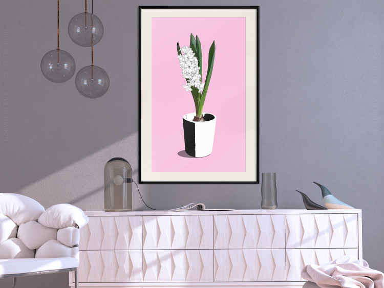 Poster Floral Delicacy - plant in a pot on a pink pastel background 127247 additionalImage 24