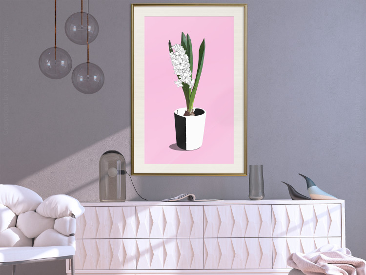 Poster Floral Delicacy - plant in a pot on a pink pastel background 127247 additionalImage 22