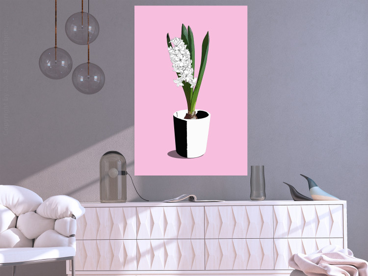 Poster Floral Delicacy - plant in a pot on a pink pastel background 127247 additionalImage 5