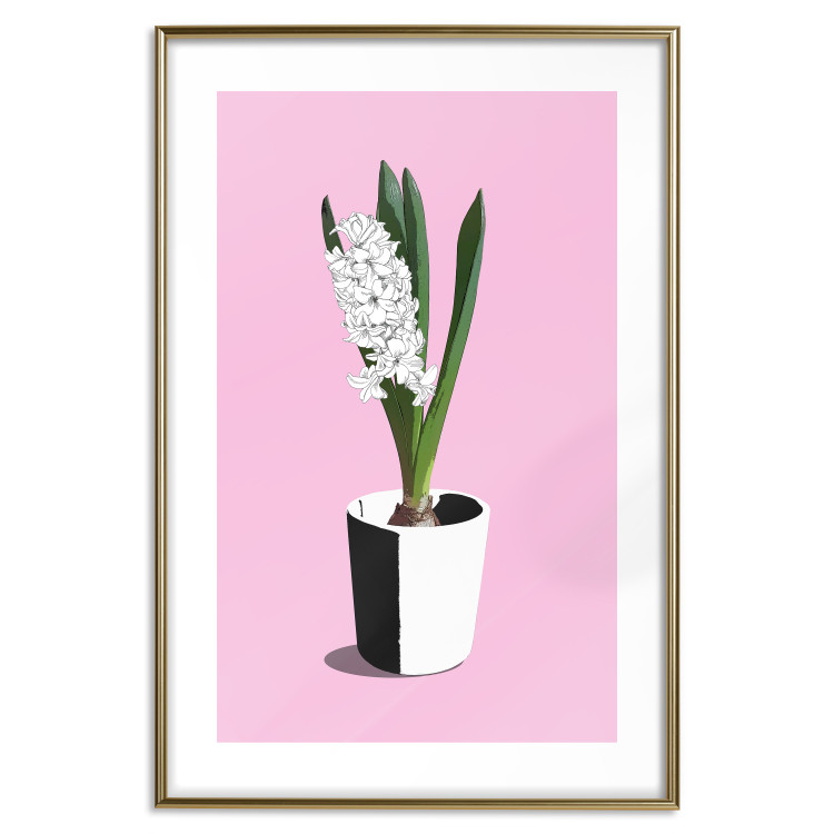 Poster Floral Delicacy - plant in a pot on a pink pastel background 127247 additionalImage 16