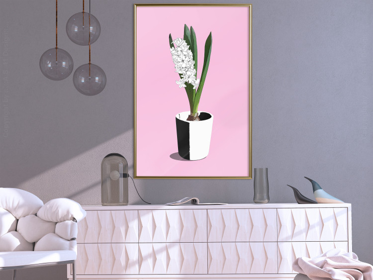 Poster Floral Delicacy - plant in a pot on a pink pastel background 127247 additionalImage 10