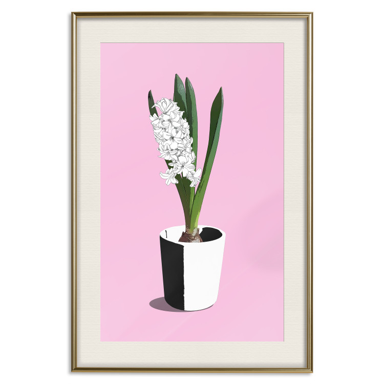 Poster Floral Delicacy - plant in a pot on a pink pastel background 127247 additionalImage 20