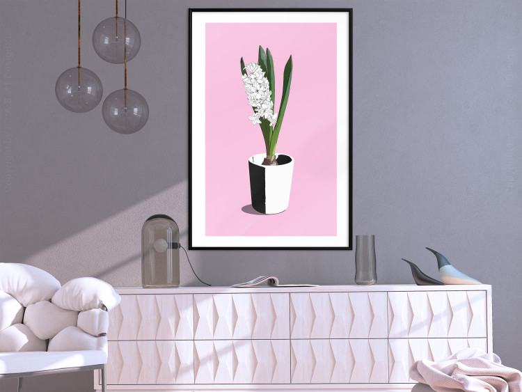 Poster Floral Delicacy - plant in a pot on a pink pastel background 127247 additionalImage 18