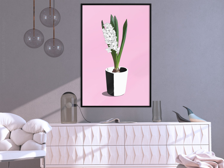 Poster Floral Delicacy - plant in a pot on a pink pastel background 127247 additionalImage 8