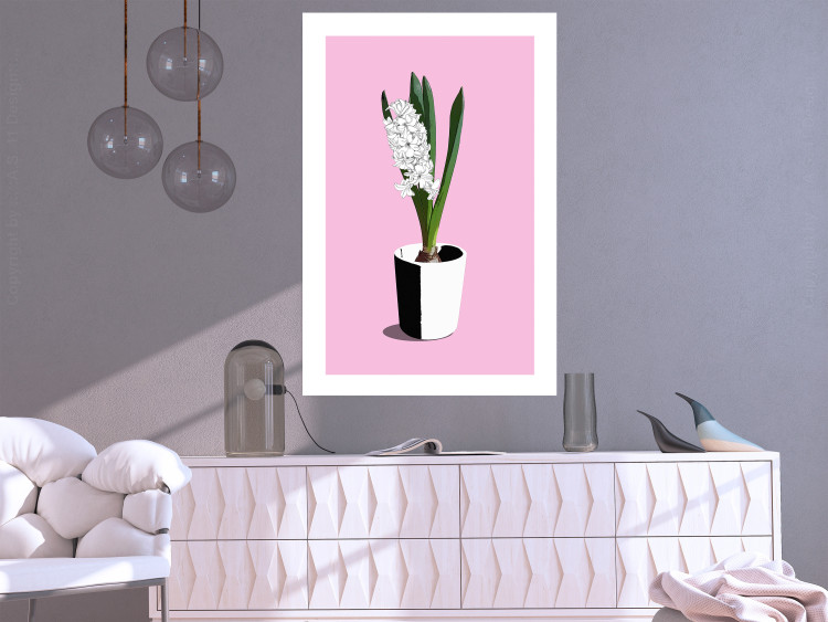 Poster Floral Delicacy - plant in a pot on a pink pastel background 127247 additionalImage 7