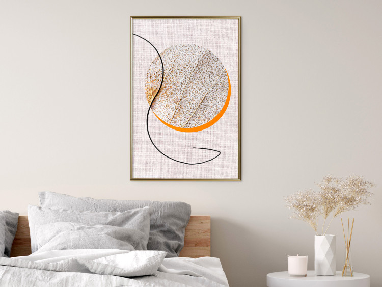 Poster Moonlight Etude - orange circle on a beige fabric texture 127347 additionalImage 10