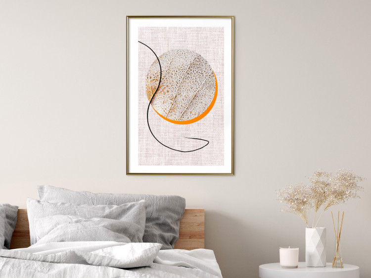 Poster Moonlight Etude - orange circle on a beige fabric texture 127347 additionalImage 13