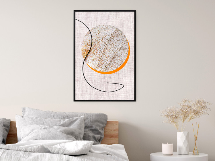Poster Moonlight Etude - orange circle on a beige fabric texture 127347 additionalImage 9