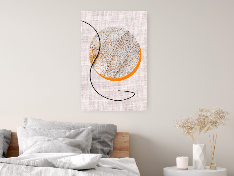 Poster Moonlight Etude - orange circle on a beige fabric texture 127347 additionalImage 8