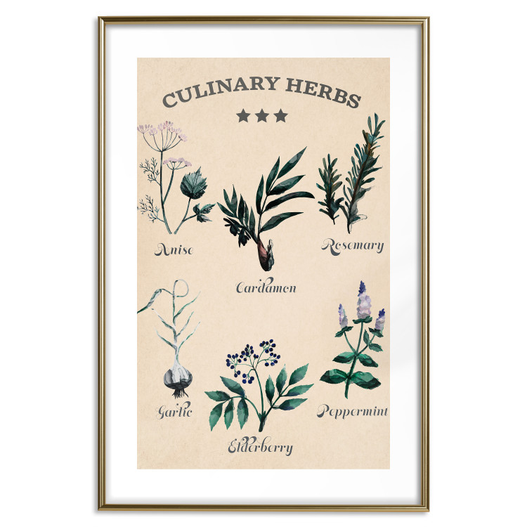 Poster Kitchen Herbs - composition of edible plants with black labels 129547 additionalImage 14