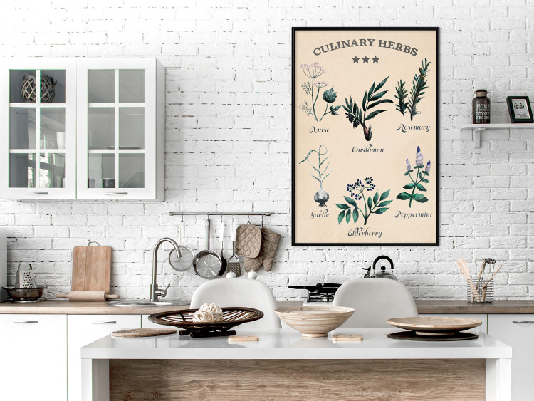 Poster Kitchen Herbs - composition of edible plants with black labels 129547 additionalImage 4