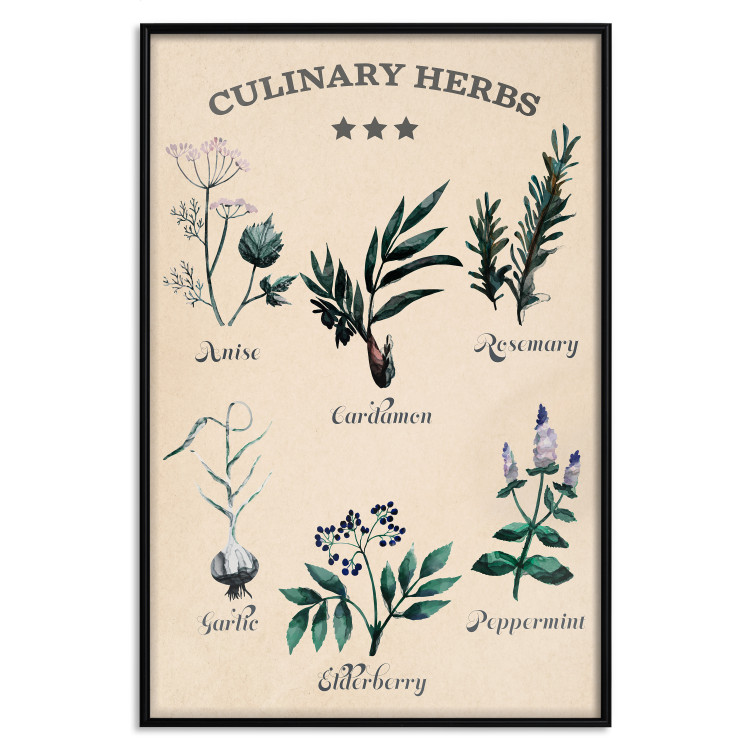Poster Kitchen Herbs - composition of edible plants with black labels 129547 additionalImage 16