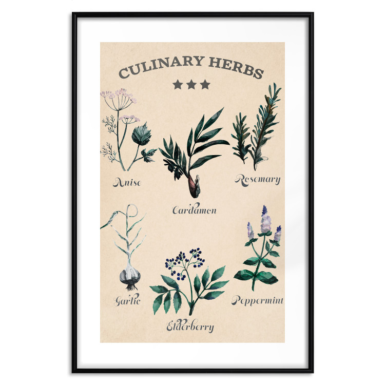Poster Kitchen Herbs - composition of edible plants with black labels 129547 additionalImage 15