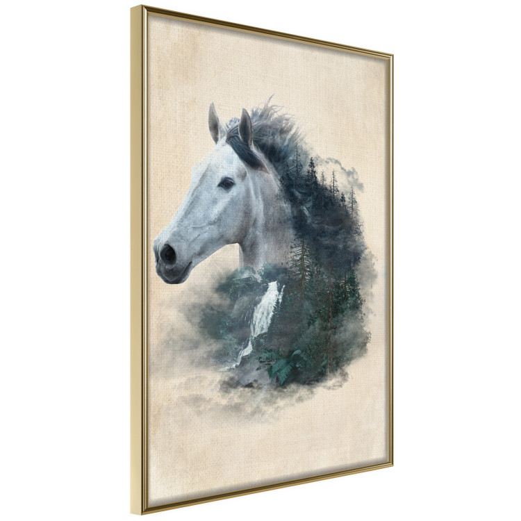 Poster Messenger of Freedom - gray horse surrounded by nature on a beige texture 130447 additionalImage 2