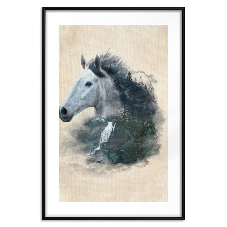 Poster Messenger of Freedom - gray horse surrounded by nature on a beige texture 130447 additionalImage 15