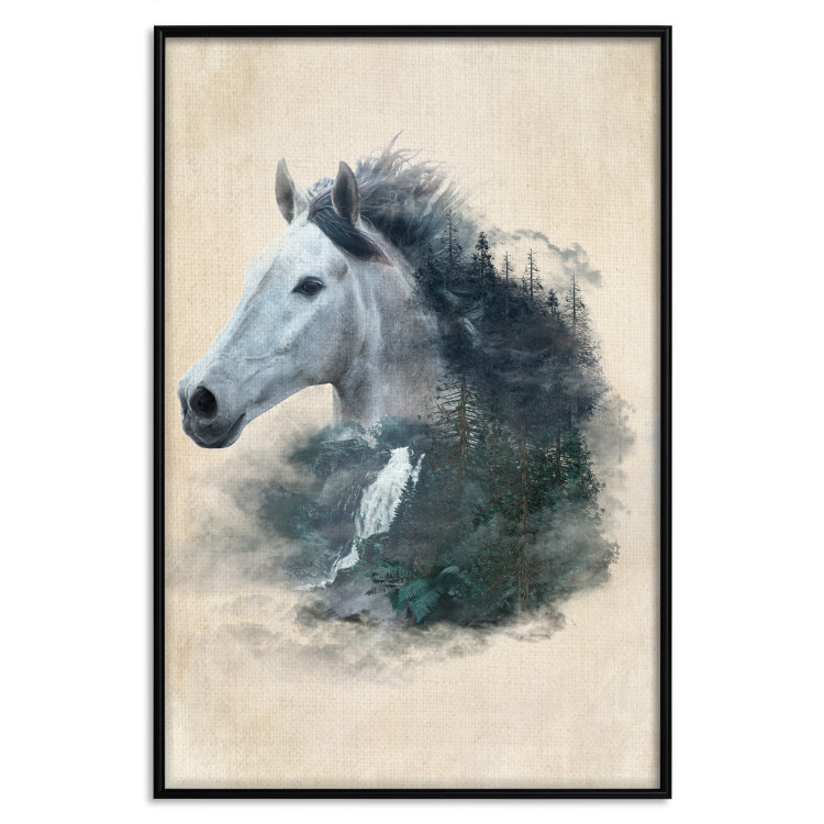 Poster Messenger of Freedom - gray horse surrounded by nature on a beige texture 130447 additionalImage 18