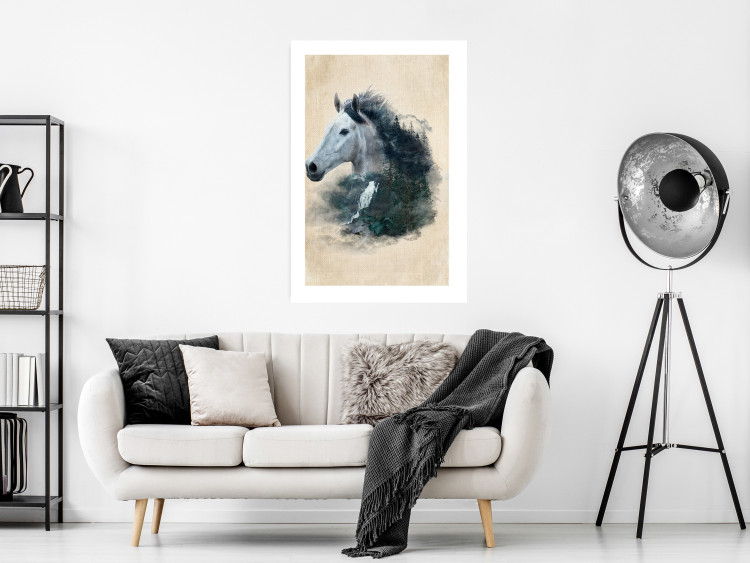 Poster Messenger of Freedom - gray horse surrounded by nature on a beige texture 130447 additionalImage 8