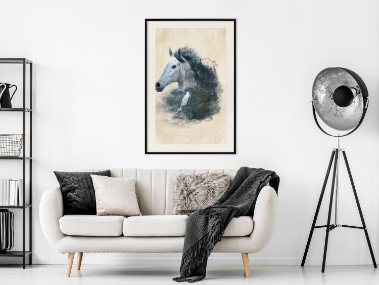 Poster Messenger of Freedom - gray horse surrounded by nature on a beige texture 130447 additionalImage 24