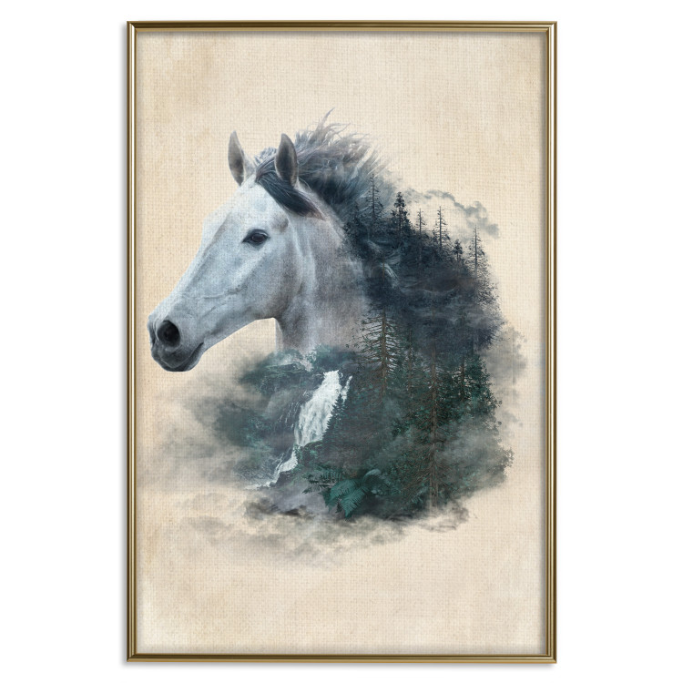 Poster Messenger of Freedom - gray horse surrounded by nature on a beige texture 130447 additionalImage 21