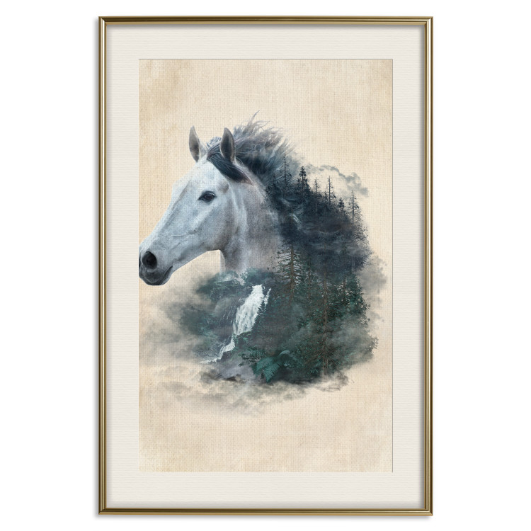 Poster Messenger of Freedom - gray horse surrounded by nature on a beige texture 130447 additionalImage 20