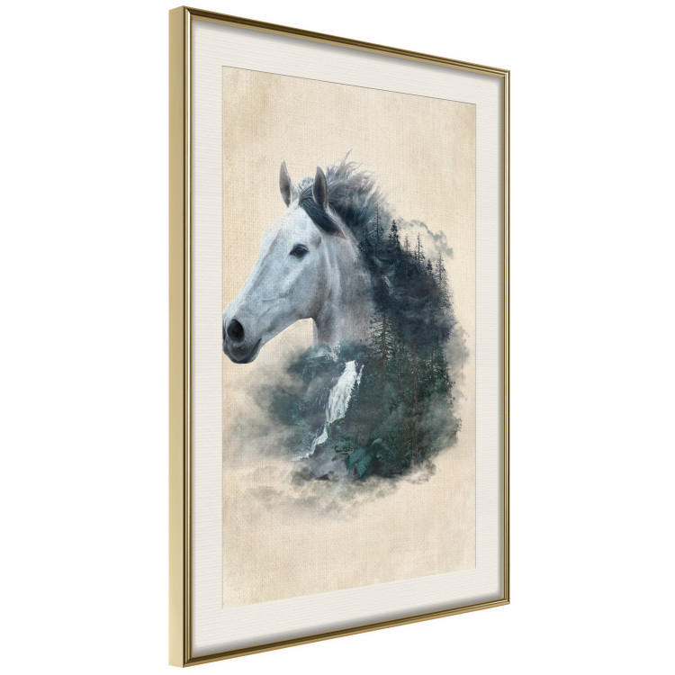 Poster Messenger of Freedom - gray horse surrounded by nature on a beige texture 130447 additionalImage 13