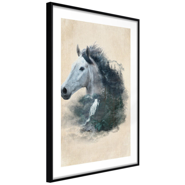 Poster Messenger of Freedom - gray horse surrounded by nature on a beige texture 130447 additionalImage 12