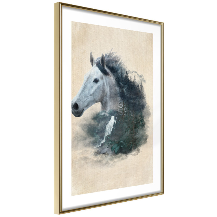 Poster Messenger of Freedom - gray horse surrounded by nature on a beige texture 130447 additionalImage 4