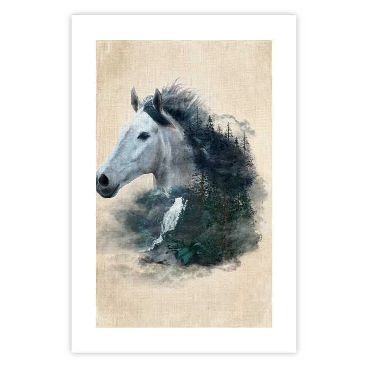 Poster Messenger of Freedom - gray horse surrounded by nature on a beige texture 130447 additionalImage 25