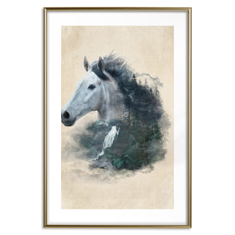 Poster Messenger of Freedom - gray horse surrounded by nature on a beige texture 130447 additionalImage 14