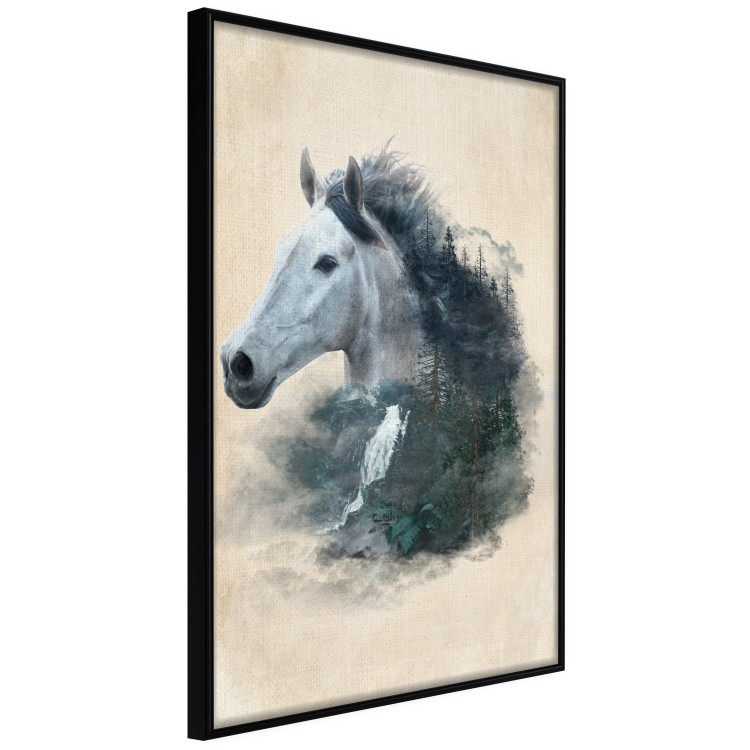 Poster Messenger of Freedom - gray horse surrounded by nature on a beige texture 130447 additionalImage 3
