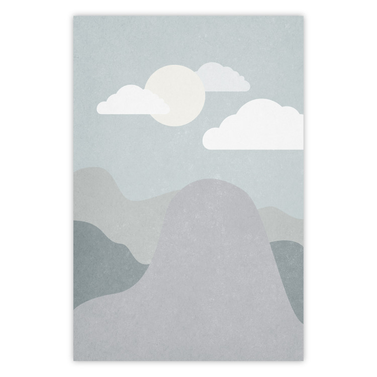 Poster Mountain Adventure - mountain landscape with sky and cloud in gray tones 130547
