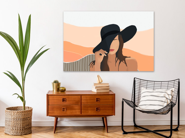 Canvas Art Print Woman hat - artwork in pastel colours with figure of a woman 132147 additionalImage 3