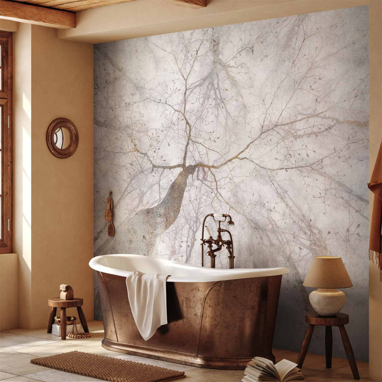 Wall Mural Mist - landscape with tree crown in grey with gold elements 143447 additionalImage 8