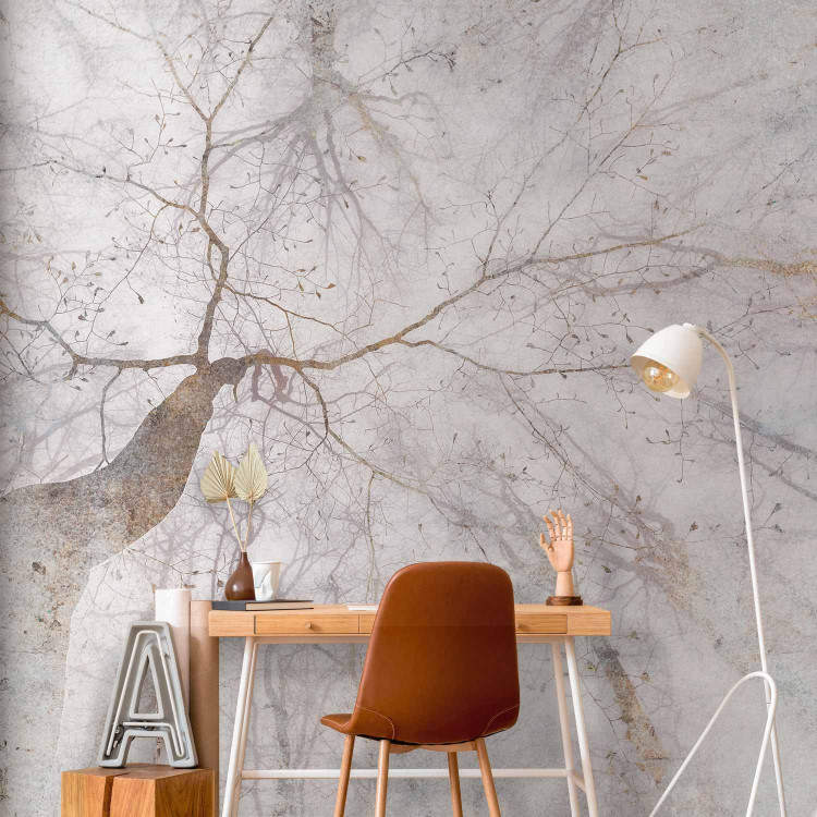 Wall Mural Mist - landscape with tree crown in grey with gold elements 143447 additionalImage 4
