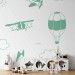 Wall Mural Sky Flight - Drawn Planes on a Background of a Green Sky With Clouds 145147