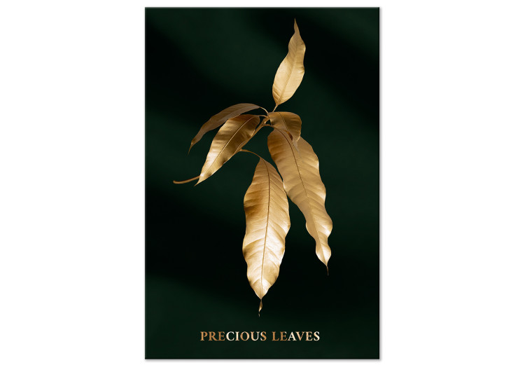 Canvas Art Print Precious Branch (1-piece) - landscape with golden leaves and inscriptions 148847