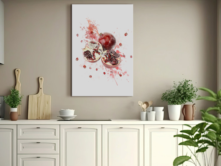 Canvas Art Print Pomegranate - Red Fruits on a Watercolor Stain of Color 149747 additionalImage 3