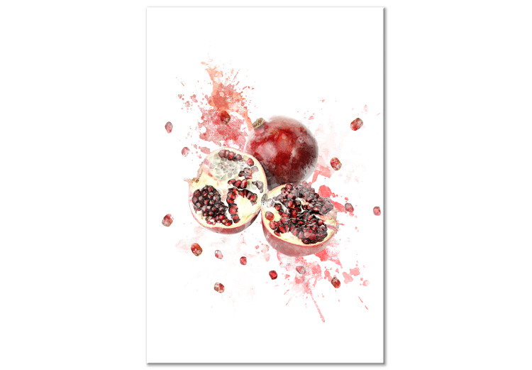 Canvas Art Print Pomegranate - Red Fruits on a Watercolor Stain of Color 149747