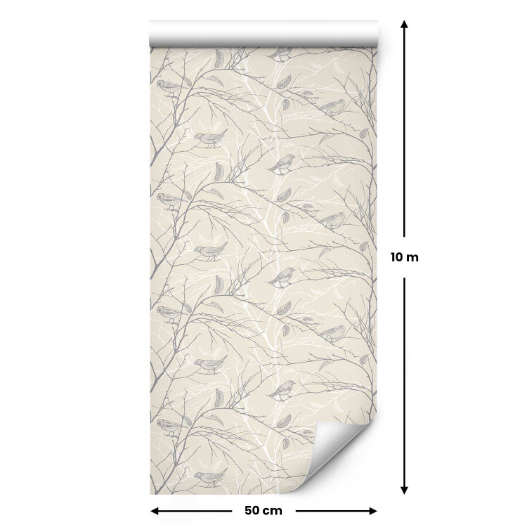 Wallpaper Forest Pattern - Gray Birds on Twigs on a Beige Background 150047 additionalImage 2