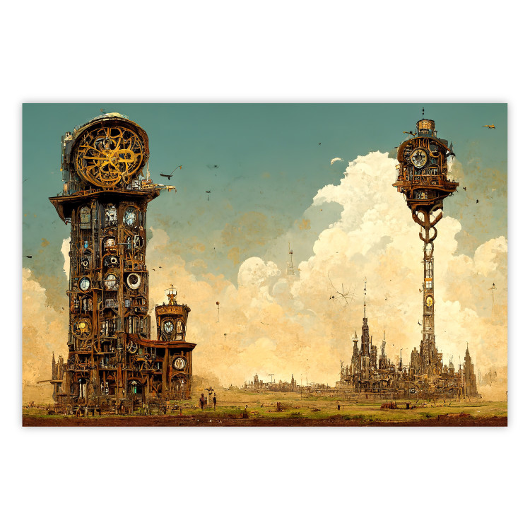 Poster Clocks in a Desert Town - Surreal Brown Composition 151147