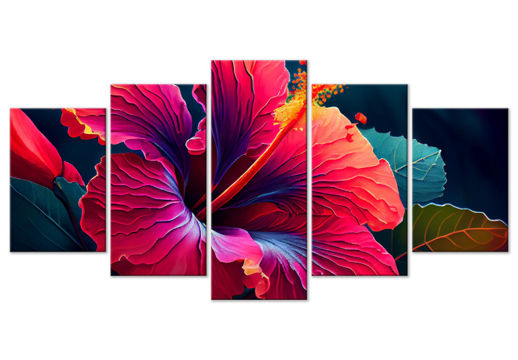 Canvas A Beautiful Flower - A Gently Illuminated Hibiscus Flower on a Dark Background 151847