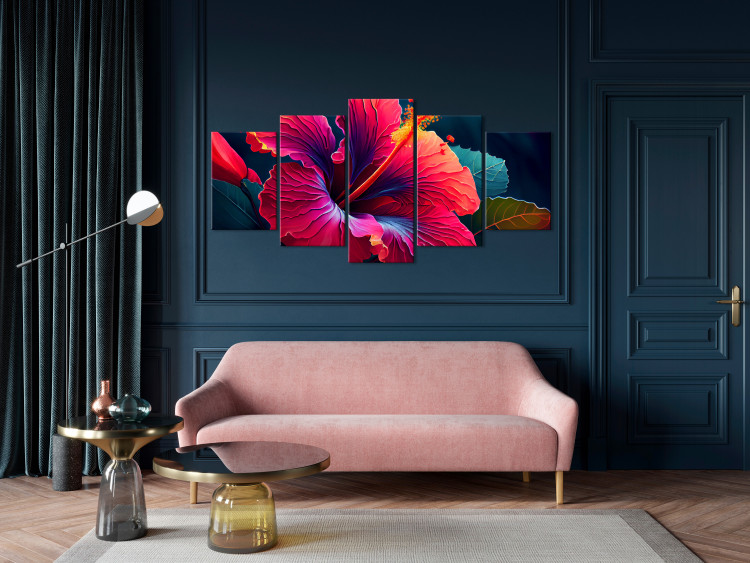 Canvas A Beautiful Flower - A Gently Illuminated Hibiscus Flower on a Dark Background 151847 additionalImage 3