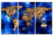 Canvas Art Print Golden Continents (3-part) - world map with a navy blue ocean 55247