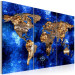 Canvas Art Print Golden Continents (3-part) - world map with a navy blue ocean 55247 additionalThumb 2