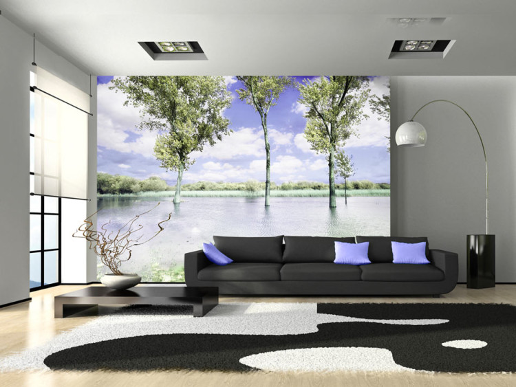 Wall Mural Spring Landscape - Landscape with Trees by the Lake and Blue Sky 60447