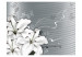 Photo Wallpaper Distress - white lilies on a fancy background with grey butterflies and stripes 96647 additionalThumb 1