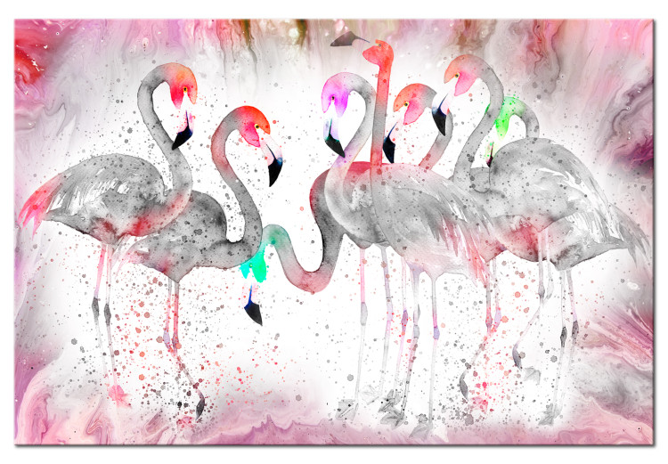 Canvas Print Flamingo Family - Gray Birds with Artistic Pink Color 98147