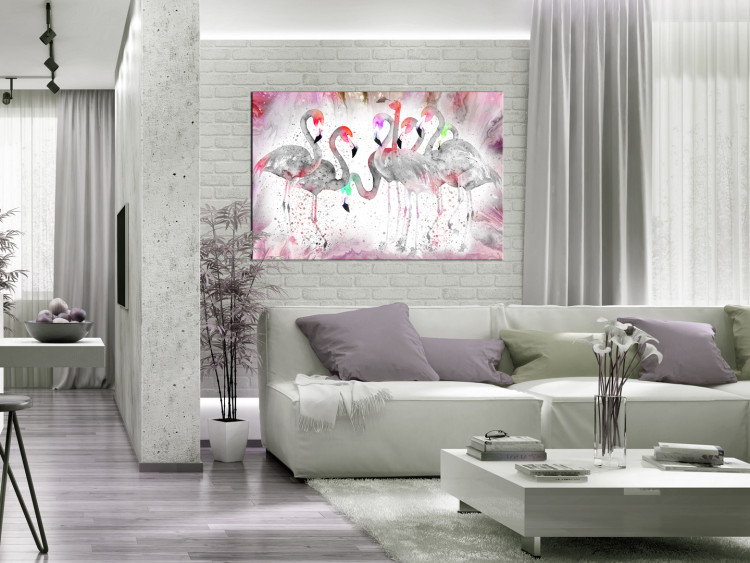 Canvas Print Flamingo Family - Gray Birds with Artistic Pink Color 98147 additionalImage 3