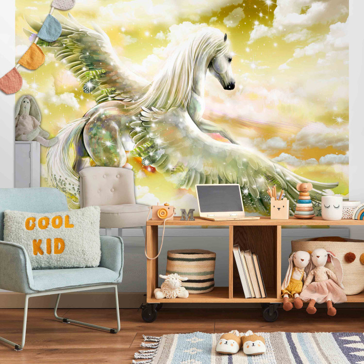 Photo Wallpaper Pegasus - magical motif of a flying horse in clouds in yellow designs 107257 additionalImage 6